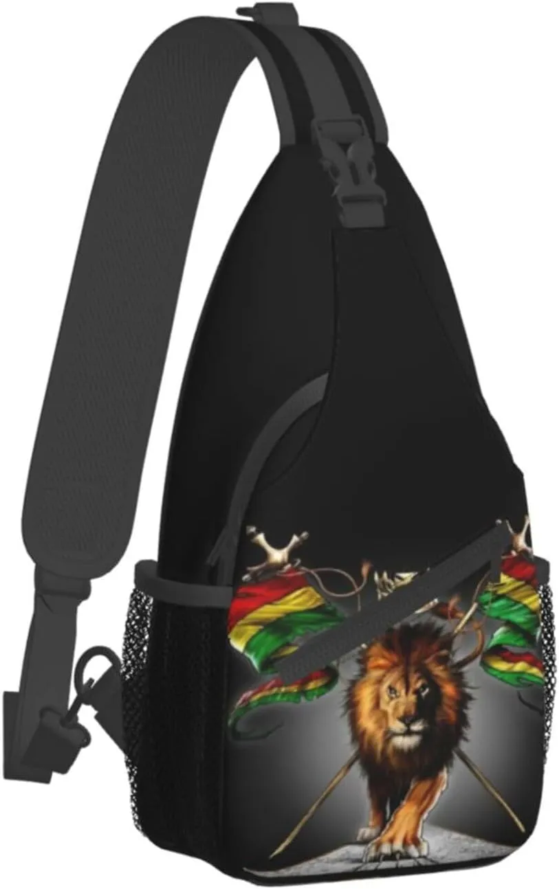 Lion Flag Reggae Rastafarian Rasta Men Crossbody Chest Bag Single Shoulder Bag Adjustable Strap Daypack