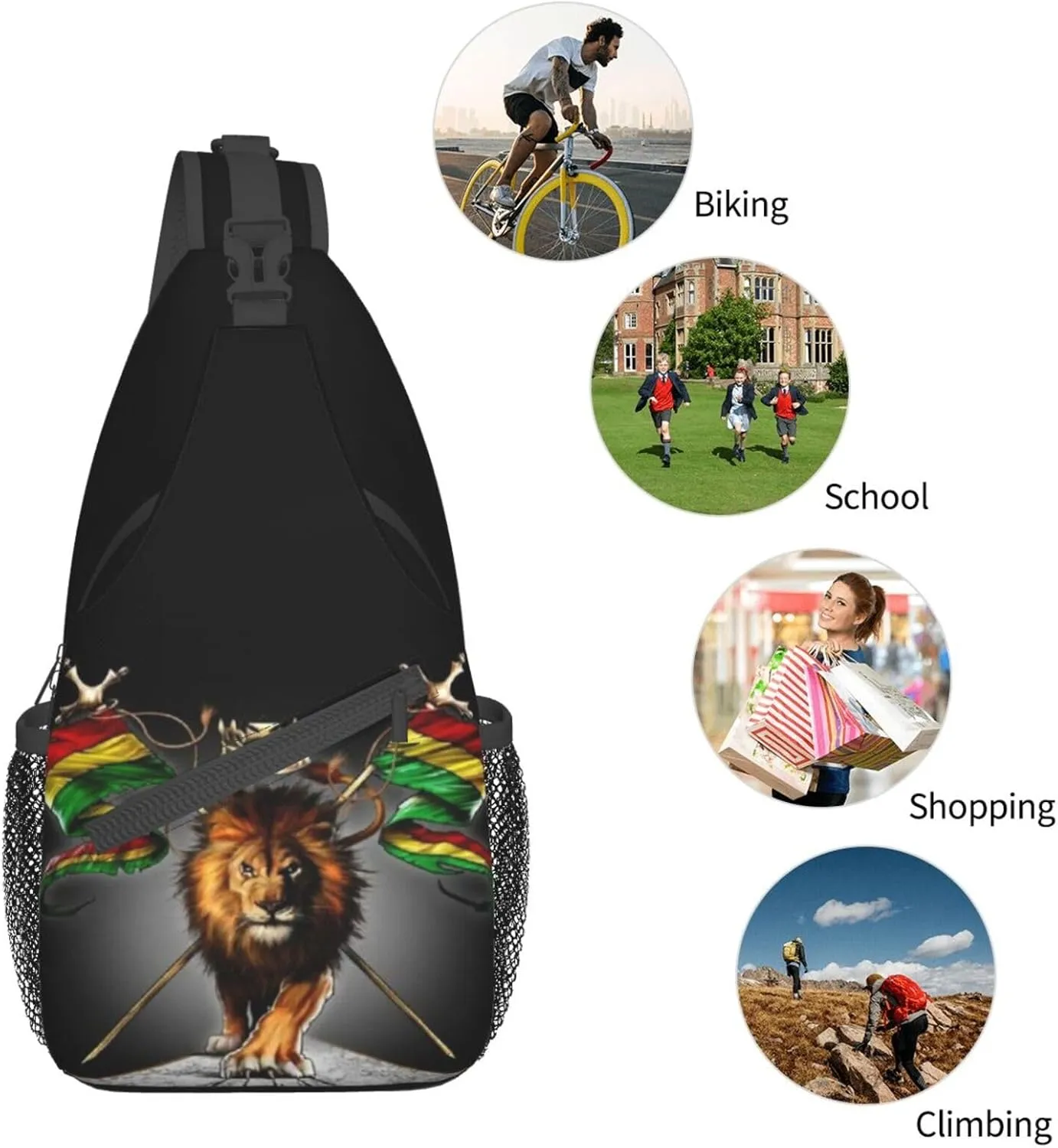 Lion Flag Reggae Rastafarian Rasta Men Crossbody Chest Bag Single Shoulder Bag Adjustable Strap Daypack