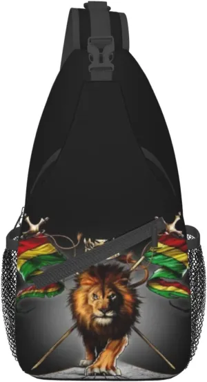 Lion Flag Reggae Rastafarian Rasta Men Crossbody Chest Bag Single Shoulder Bag Adjustable Strap Daypack