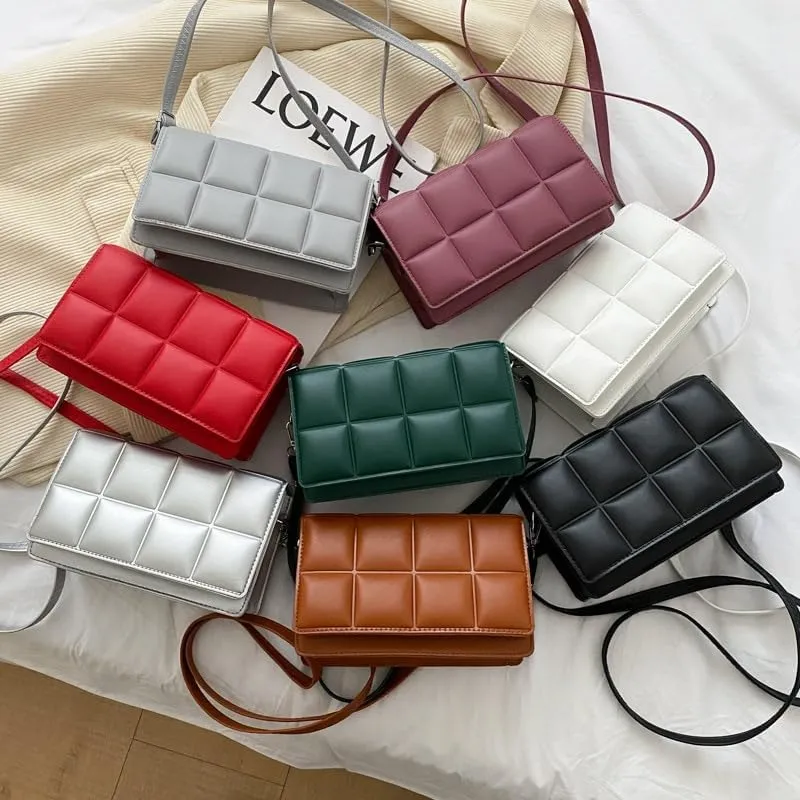 Literary Single-Shoulder Bag Minority Design Grid Plaid Crossbody Bag for Women Pink Bag for Women