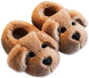 Little Girls Boys Dog Plush Slippers Toddler Doggy Warm Shoes Little Kids House Slippers Kids Fur Lined Warm Home Slipper Shoes