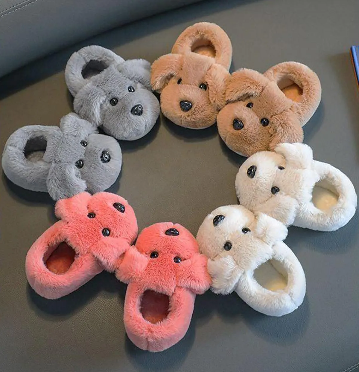 Little Girls Boys Dog Plush Slippers Toddler Doggy Warm Shoes Little Kids House Slippers Kids Fur Lined Warm Home Slipper Shoes