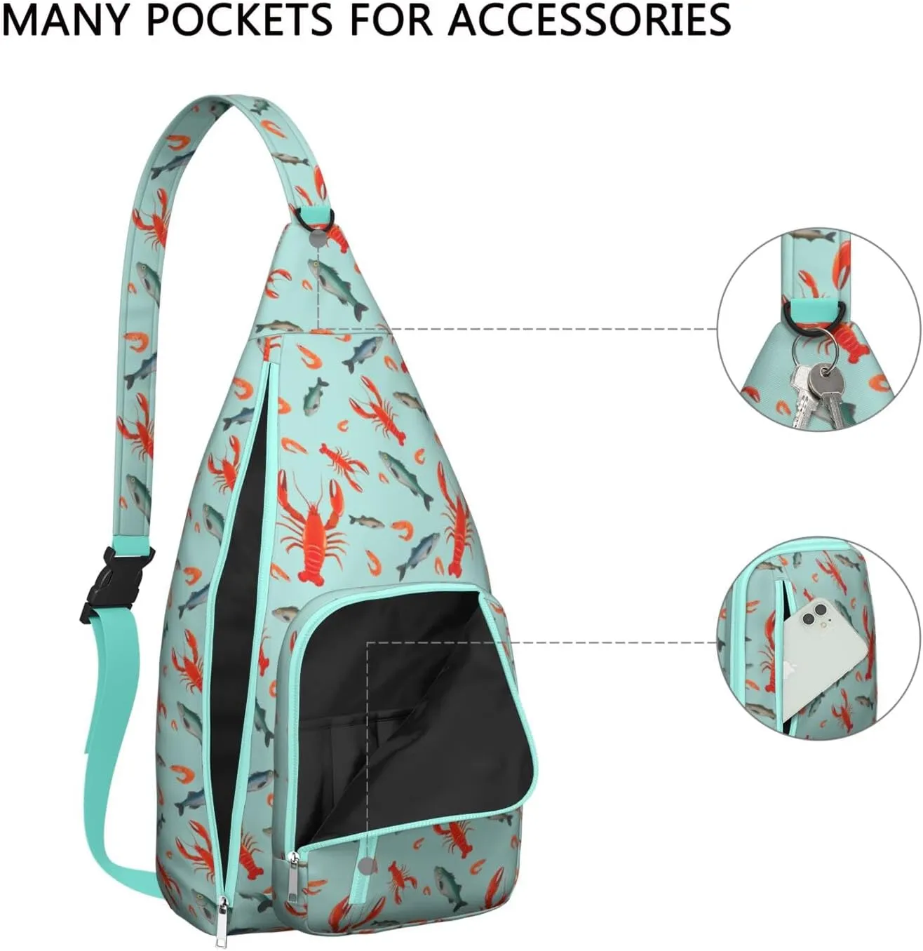 Lobster Seafood Yummy Crossbody Bag Daypack for Women Men Lightweight Waterproof Sling Bag Backpack Hiking Cycling