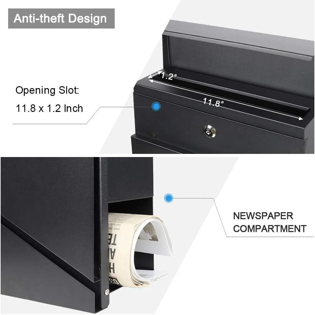 Lockable Mailboxes with Keys,Outdoor Wall Mounted Mail Box with Large Capacity,14 3/10" x 4 1/10" x 13",White