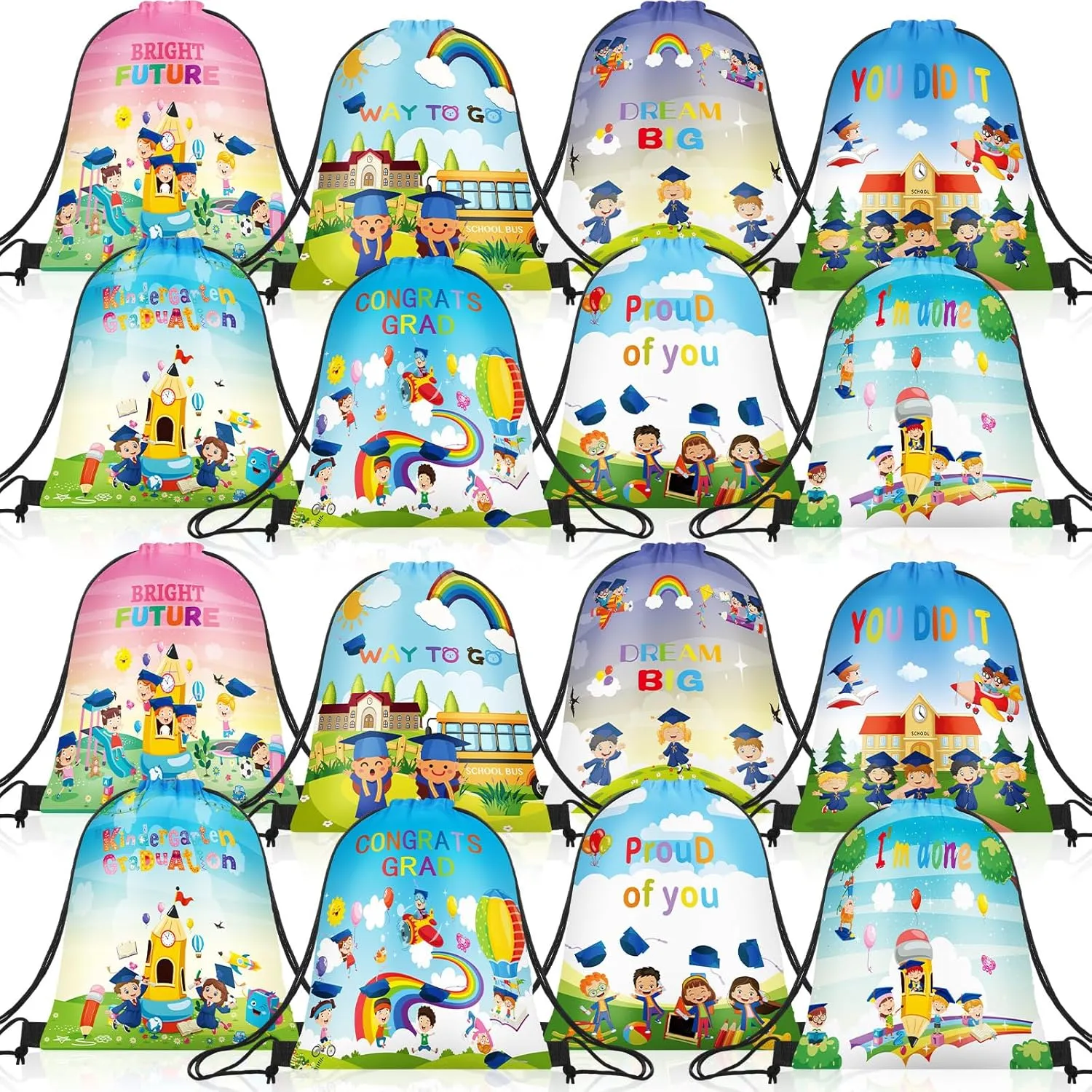 Locmeo 24 Pcs Graduation Drawstring Bags Congrats Grad Gift Bags Backpack Graduation Party Favors Backpacks for Girls Boys Congratulations Decorations, 8 Designs
