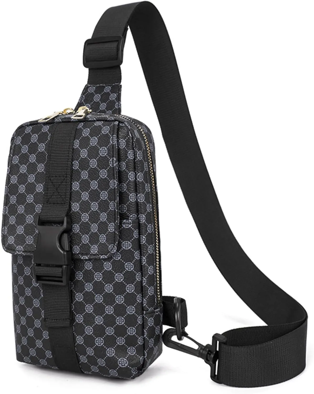 Long Keeper Crossbody Sling Bag for Women Men Small PU Leather Phone Chest Bag Travel Running Cycling Casual Daypack (Black)