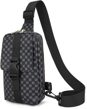 Long Keeper Crossbody Sling Bag for Women Men Small PU Leather Phone Chest Bag Travel Running Cycling Casual Daypack (Black)