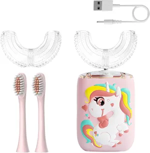 LOOT Kids U Shaped Electric Toothbrush with 4 Brush Heads, 6 Cleaning Modes, 60s Smart Reminder, Kids Electric Toothbrush with IPX7 Waterproof, Cartoon Unicorn 360-Degree Cleaning Design (Pink, 2-6)