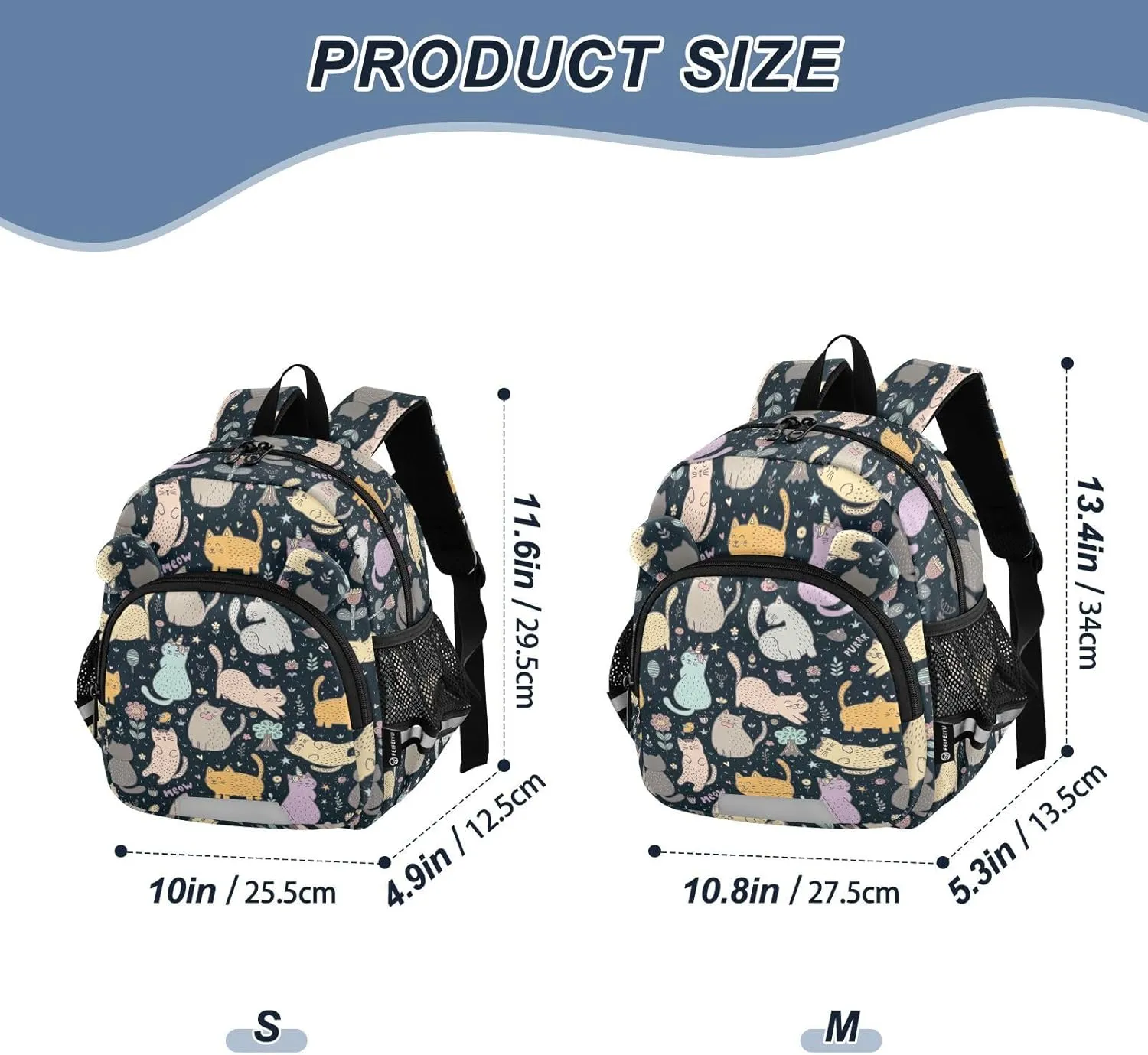 Lovely Cats Preschool Backpack Flowers Plants Daycare Bookbag School Backpack with Traction Rope for Kids 3-6