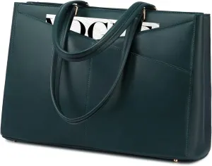 LOVEVOOK Laptop Bag for Women 15.6 Inch Tote Bags Waterproof Leather Briefcase Computer Women Business Office Work Bag,Green