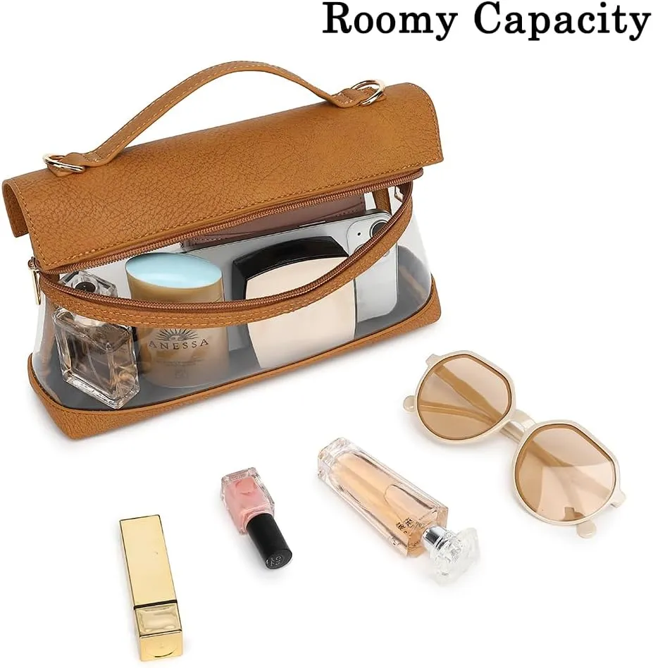 LOXOMU Clear Bag for Stadium Events, Vegan Leather Crossbody Bag for Women, Stadium Purse for Concerts