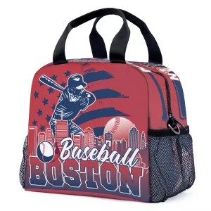 Lunch Box for Women, Insulated Lunch Bag with Adjustable Shoulder Strap, Lunch Containers for Adults, Womens Red Baseball Lunch Bags for Work, Boston
