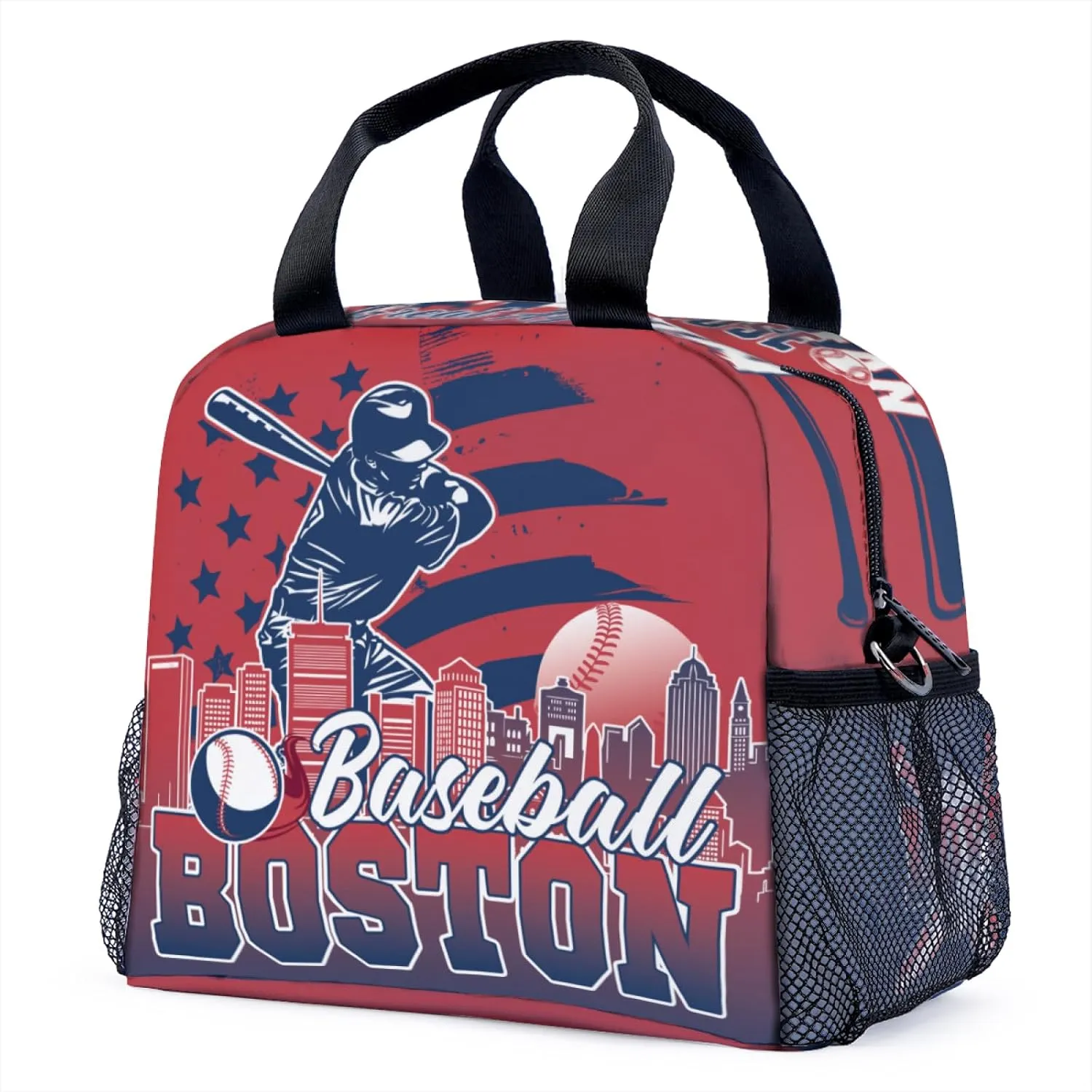 Lunch Box for Women, Insulated Lunch Bag with Adjustable Shoulder Strap, Lunch Containers for Adults, Womens Red Baseball Lunch Bags for Work, Boston