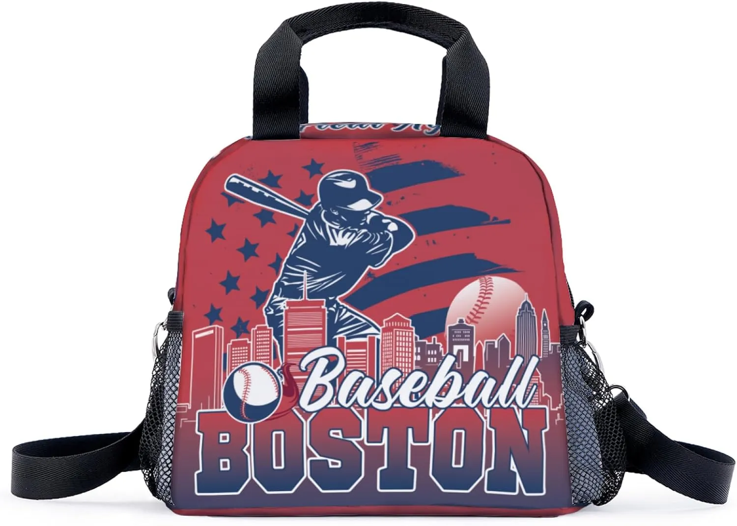 Lunch Box for Women, Insulated Lunch Bag with Adjustable Shoulder Strap, Lunch Containers for Adults, Womens Red Baseball Lunch Bags for Work, Boston