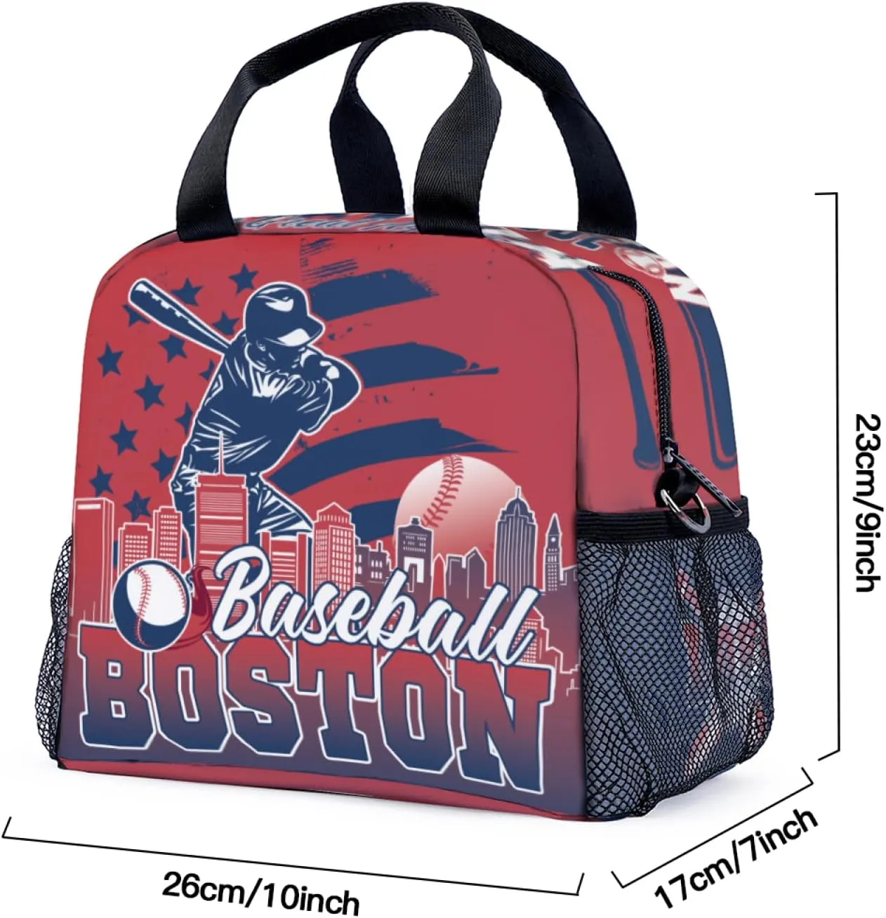 Lunch Box for Women, Insulated Lunch Bag with Adjustable Shoulder Strap, Lunch Containers for Adults, Womens Red Baseball Lunch Bags for Work, Boston
