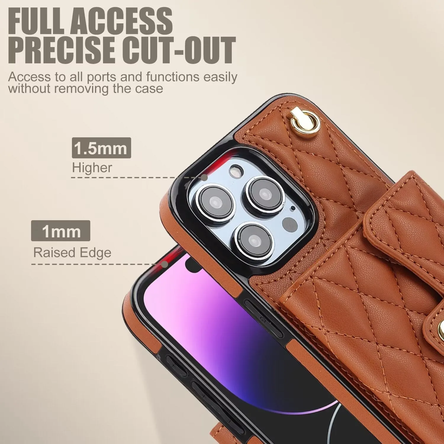 Luxury Quilted Cross-body Strap Wallet Case for iPhone 16 15 14 13 12 11 Pro Max Plus CC-18