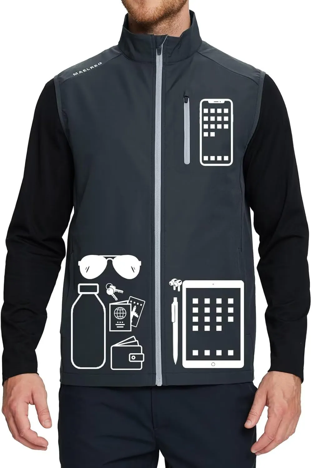 M MAELREG Mens Vests Outerwear Windproof Lightweight Softshell Vests Zip Pockets Sports Sleeveless Jacket Golf Vests for Men