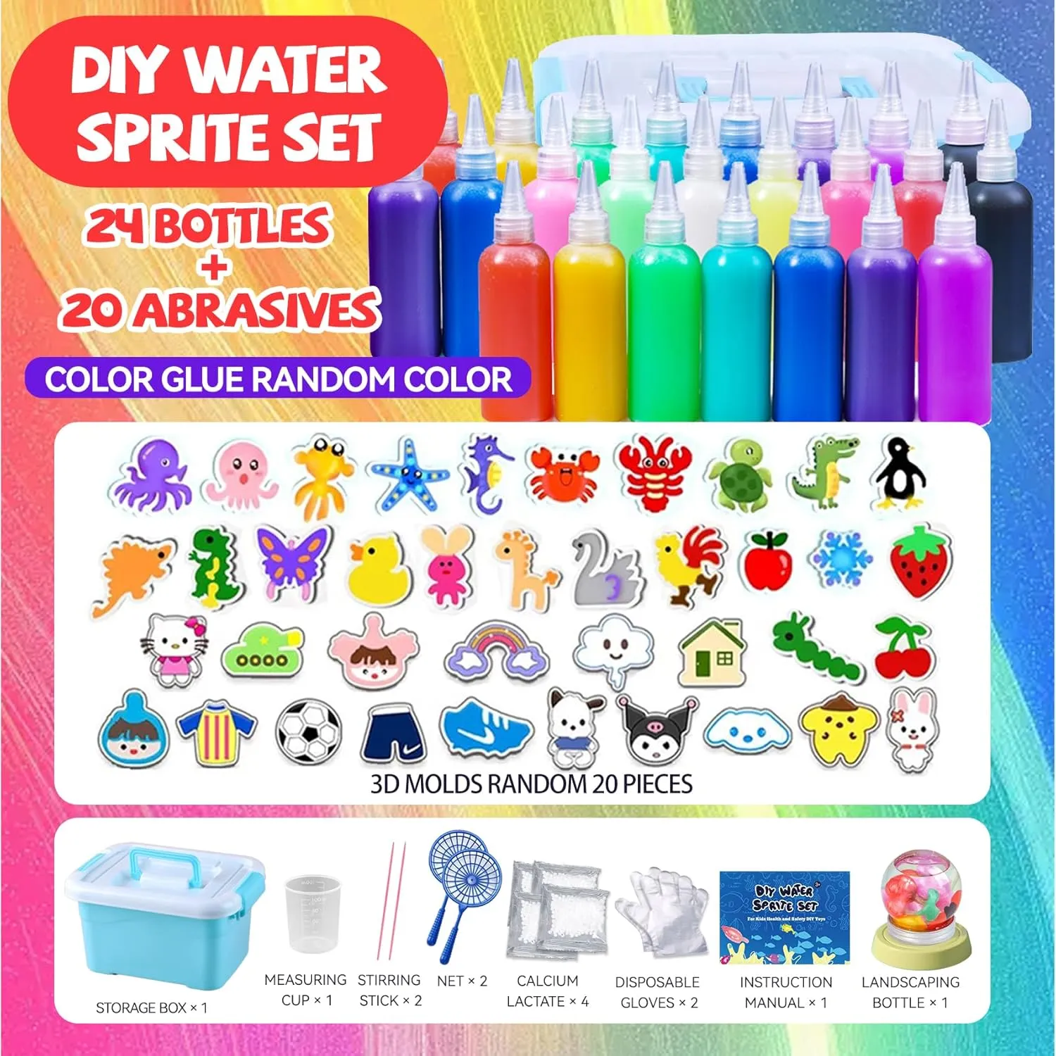 Magic Water Elf Toy Kit, Water Spirit Set Aqua Fairy Water Gel Kit 24 Magic Gels, 20 Shape Molds DIY Handmade Animal Creation Arts Crafts Birthday Christmas for Kids Boys Girls Toys Gifts Party Favors
