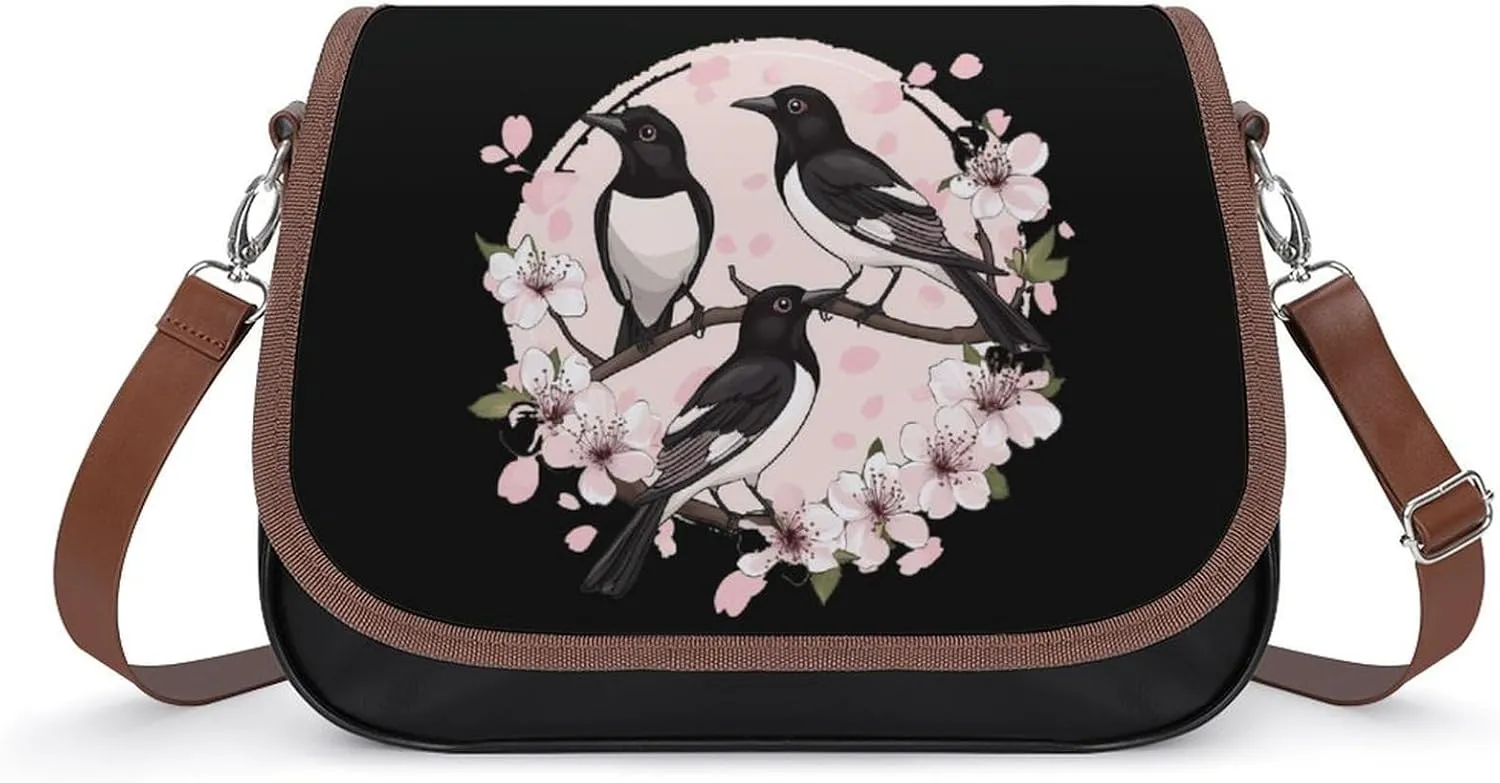 Magpie Birds On A Branch Crossbody Bags for Women Leather Tote Bag Handbag Purse for Work Travel