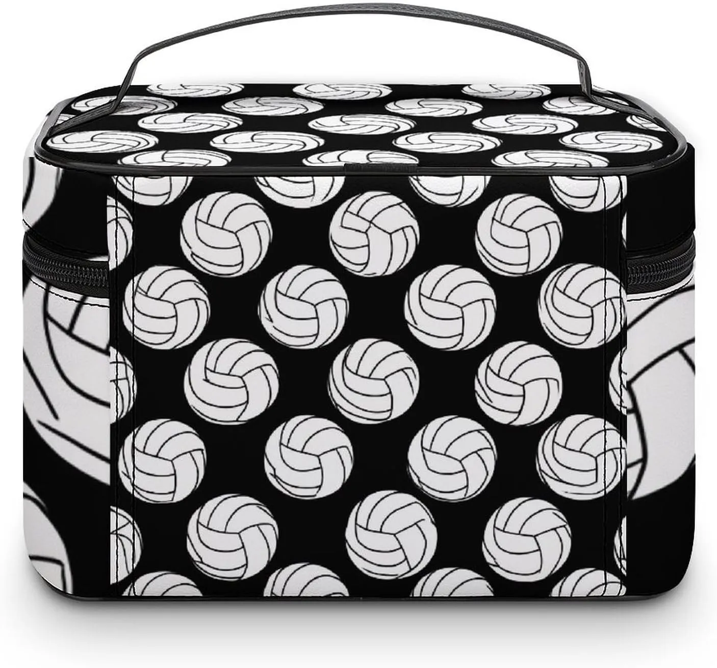 Make Up Bags Black And White Volleyball Ball Cosmetics Organizer Case for Women, Travel Toiletry Brushes Storage Bag with Carry Handle