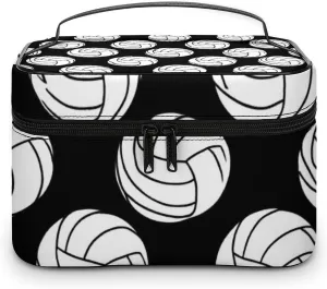 Make Up Bags Black And White Volleyball Ball Cosmetics Organizer Case for Women, Travel Toiletry Brushes Storage Bag with Carry Handle