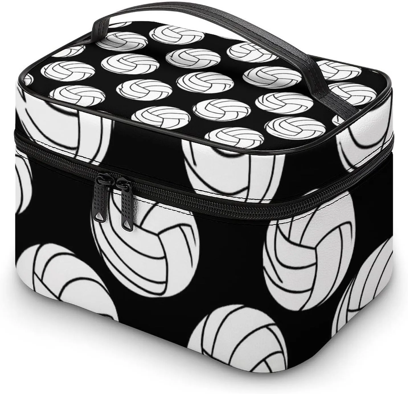 Make Up Bags Black And White Volleyball Ball Cosmetics Organizer Case for Women, Travel Toiletry Brushes Storage Bag with Carry Handle