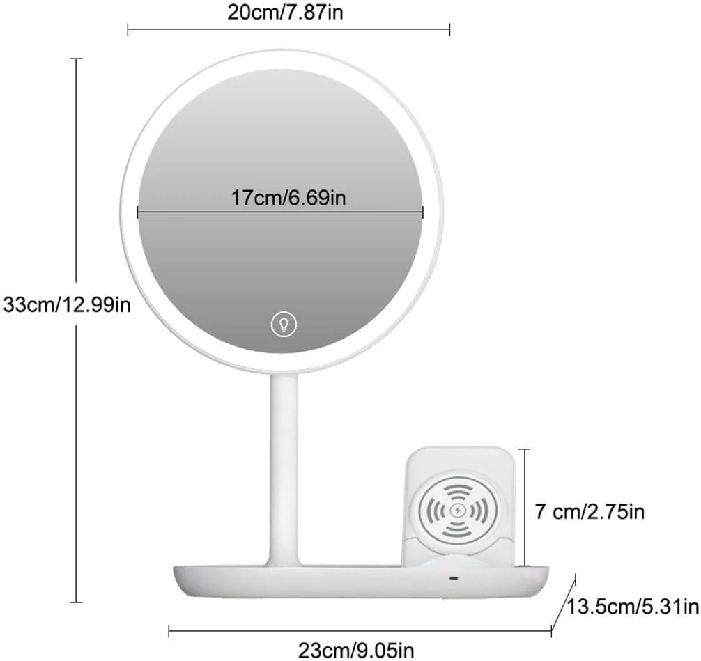 Makeup Mirror Desktop Led Makeup Mirror with Light, Smart Dimming, Make-up Beauty Mirror, Wireless Charging Desktop Vanity Mirror Vanity Mirror