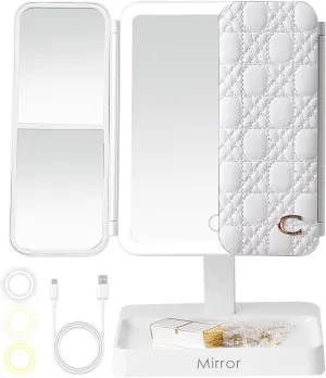 Makeup Mirror Vanity with Lights, 83 LEDs, 360-Degree Uniform Fill Light, 3-Color Lighting, Touch Control, Trifold Makeup Mirror,Portable Led Travel Mirror，Women Gift
