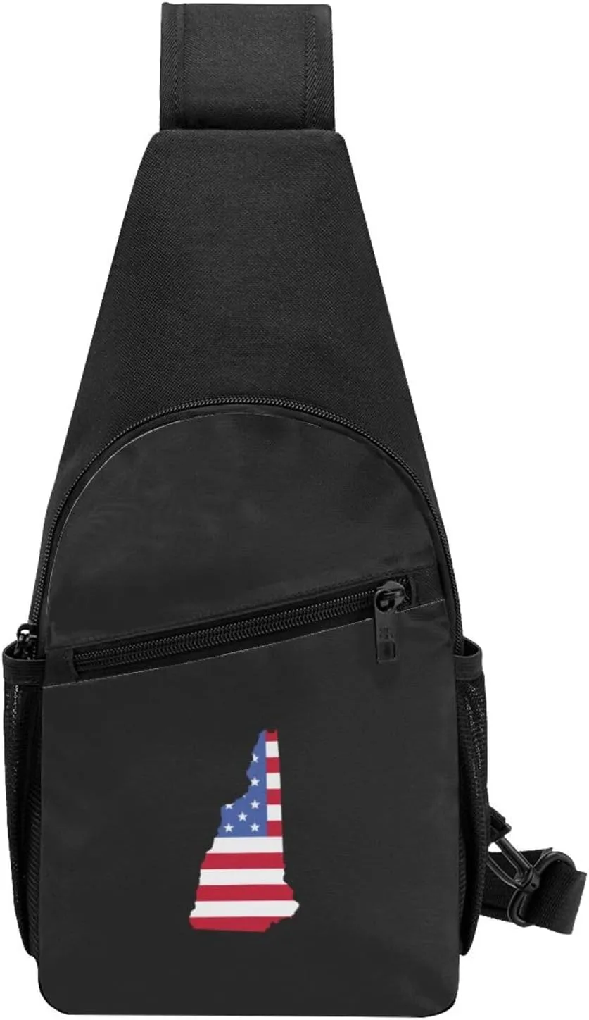 Map Of The State Of New Hampshire And American Unisex Chest Bag Lightweight Crossbody Shoulder Bag Travel Pocket