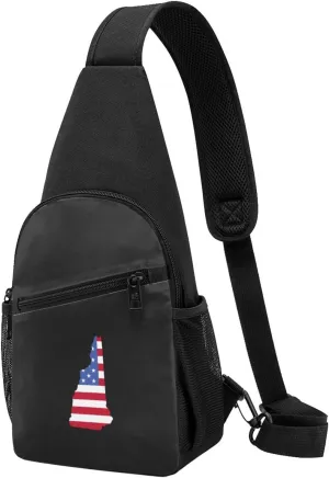Map Of The State Of New Hampshire And American Unisex Chest Bag Lightweight Crossbody Shoulder Bag Travel Pocket