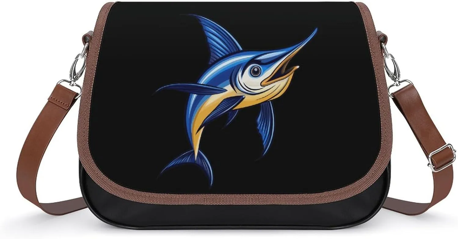 Marlin Swordfish Fish Crossbody Bags for Women Leather Tote Bag Handbag Purse for Work Travel