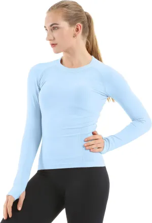 MathCat Seamless Workout Shirts for Women Long Sleeve Yoga Tops Sports Running Shirt Breathable Athletic Top Slim Fit