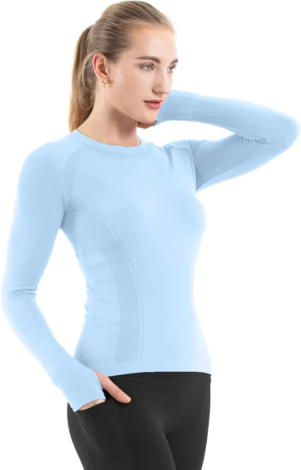 MathCat Seamless Workout Shirts for Women Long Sleeve Yoga Tops Sports Running Shirt Breathable Athletic Top Slim Fit