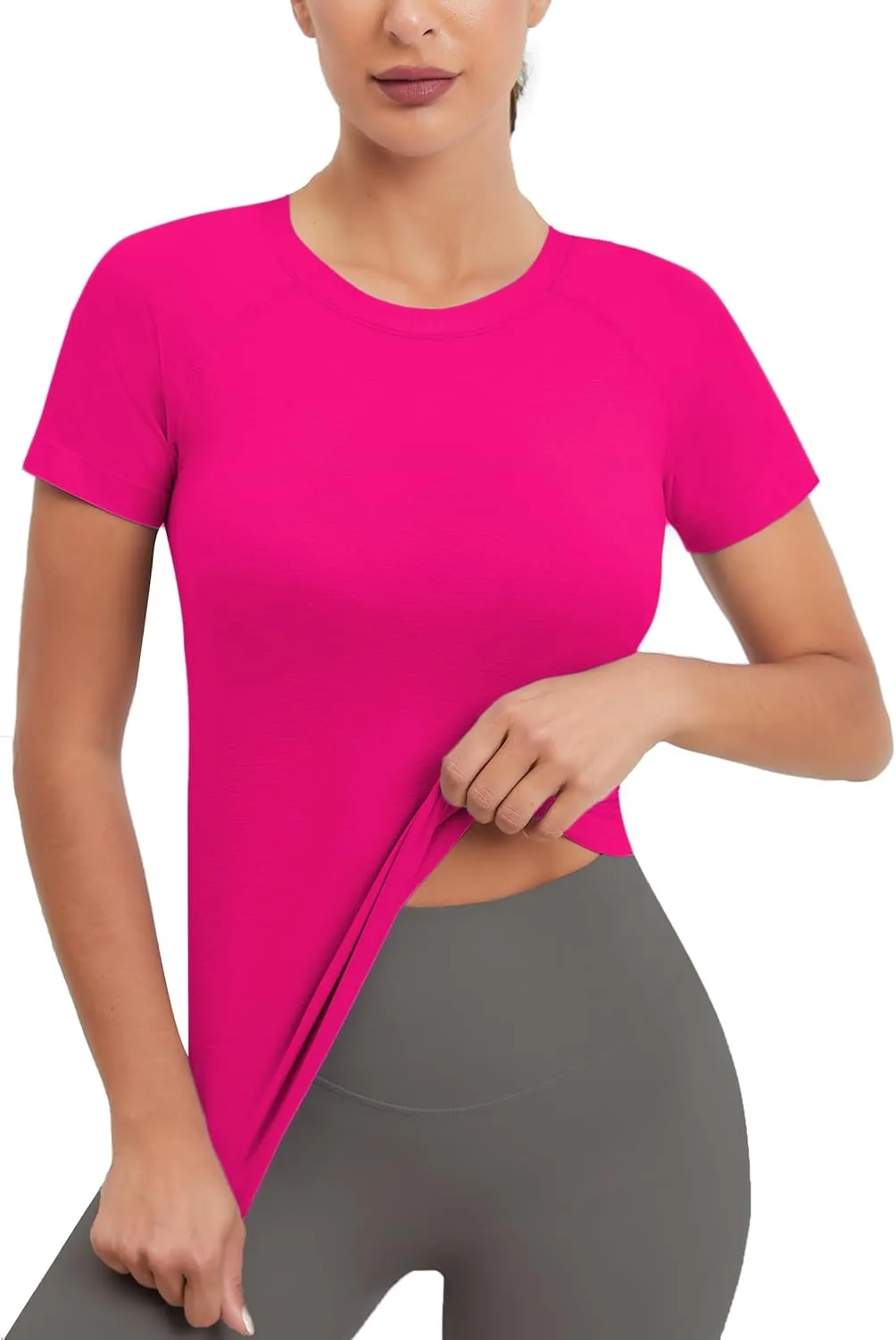 MathCat Workout Shirts for Women Short Sleeve Seamless Yoga Athletic Tees Sports Breathable Gym Athletic Tops