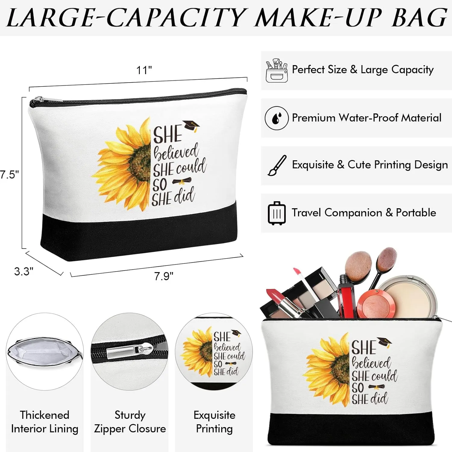 MAYICIVO 2025 Graduation Gifts for Her, Best College Graduation Cool Master Degree Grad Congratulations Gifts for Women Daughter Teacher Nurse Sister with Tote Bag Makeup Bag