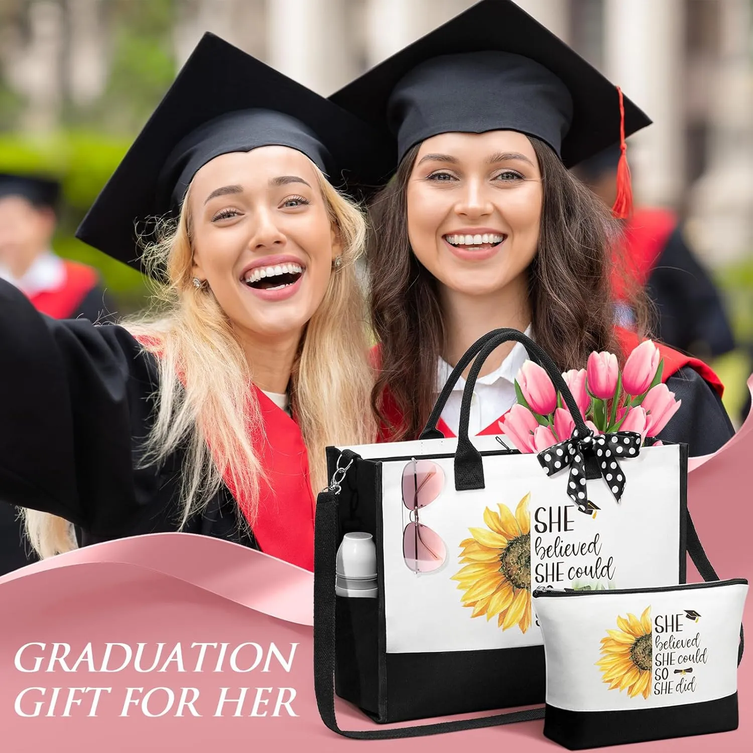 MAYICIVO 2025 Graduation Gifts for Her, Best College Graduation Cool Master Degree Grad Congratulations Gifts for Women Daughter Teacher Nurse Sister with Tote Bag Makeup Bag
