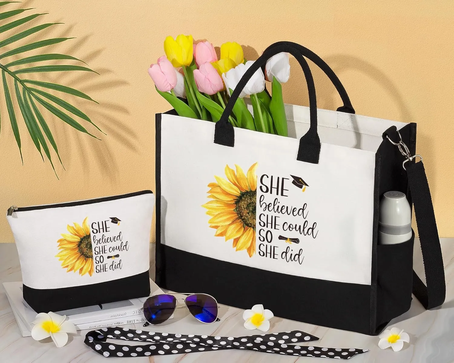 MAYICIVO 2025 Graduation Gifts for Her, Best College Graduation Cool Master Degree Grad Congratulations Gifts for Women Daughter Teacher Nurse Sister with Tote Bag Makeup Bag