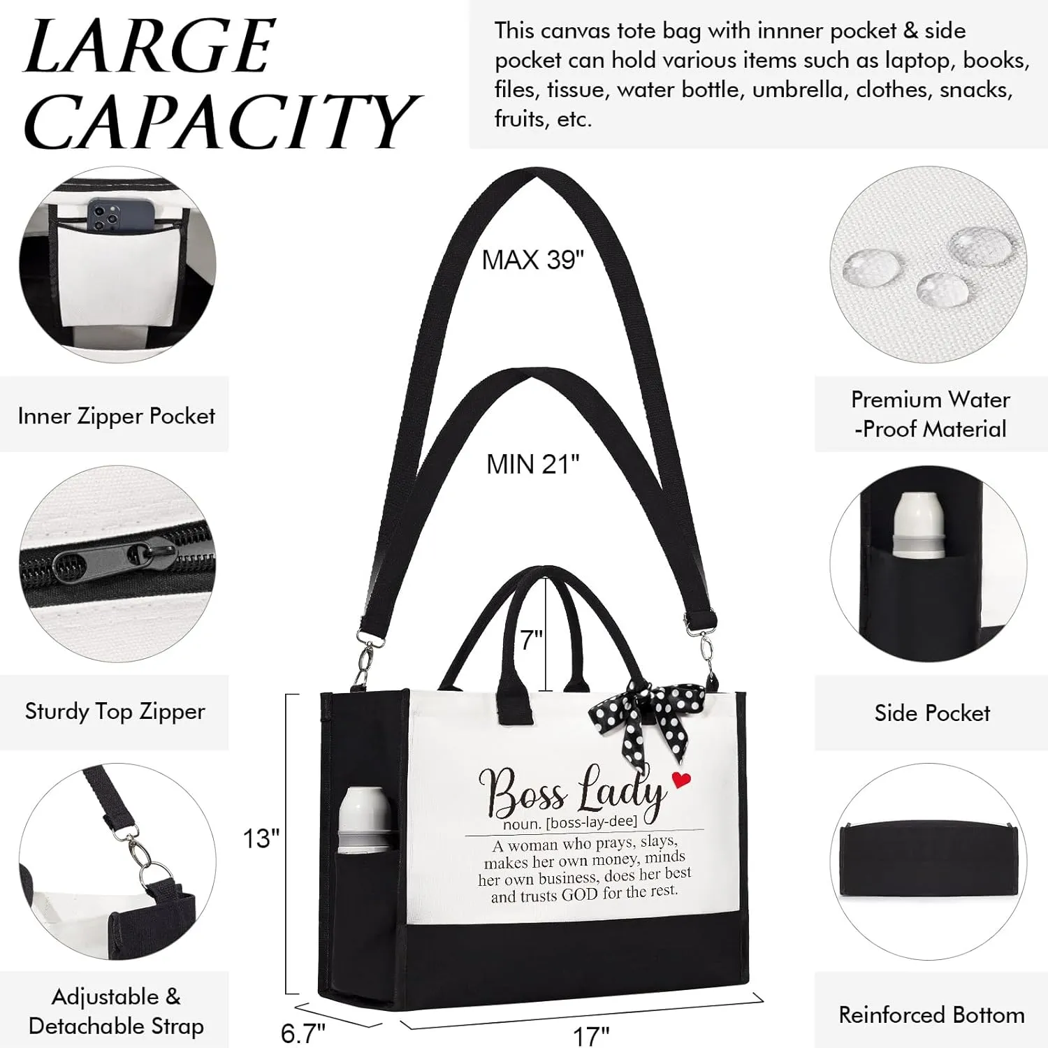 MAYICIVO Bosses Day Gifts for Her Women, Boss Lady Gifts - Canvas Tote Bag Makeup Bag