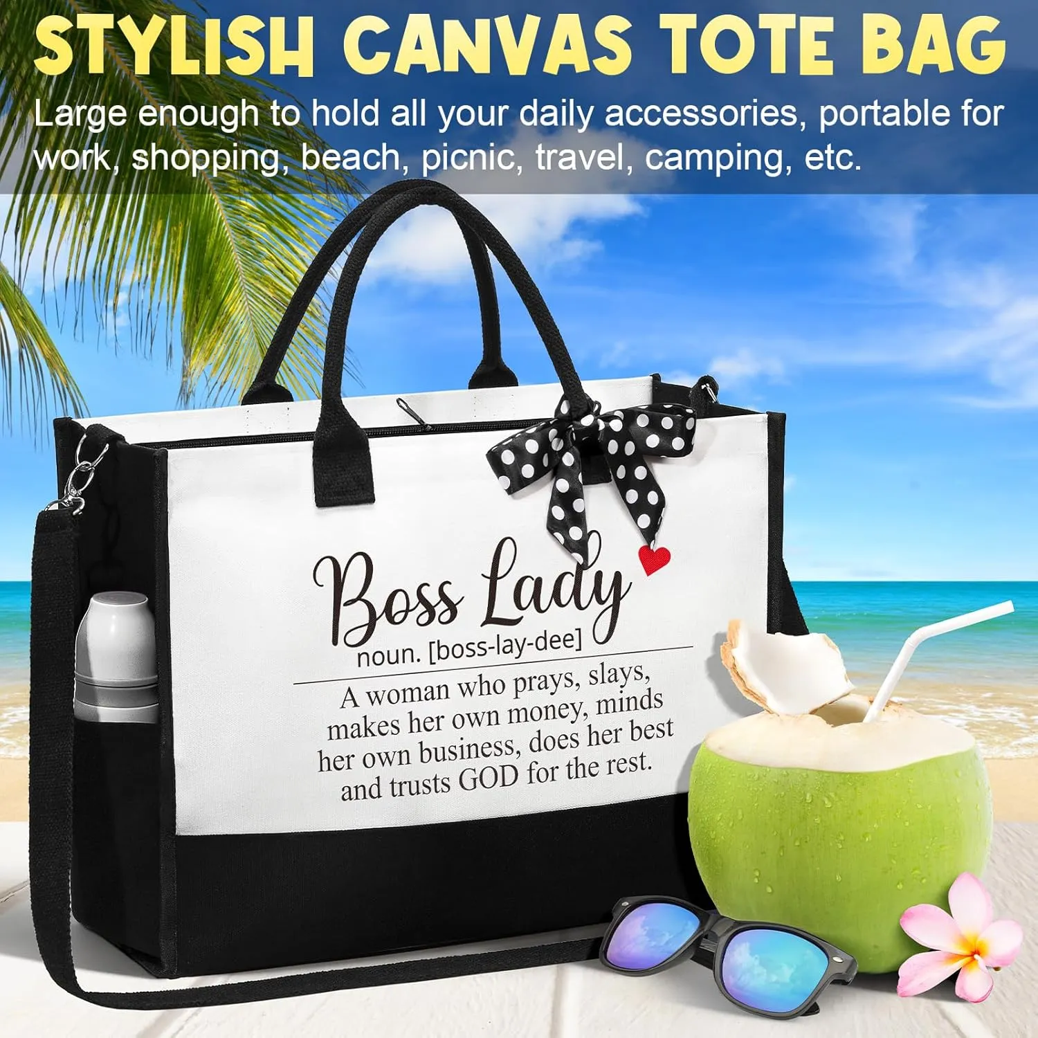 MAYICIVO Bosses Day Gifts for Her Women, Boss Lady Gifts - Canvas Tote Bag Makeup Bag