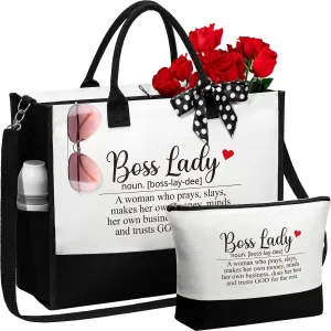 MAYICIVO Bosses Day Gifts for Her Women, Boss Lady Gifts - Canvas Tote Bag Makeup Bag
