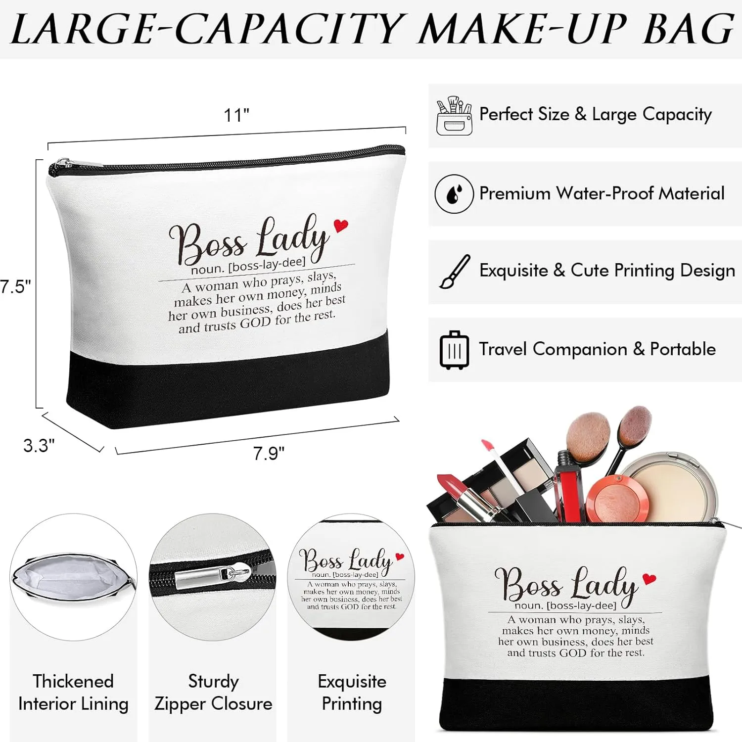 MAYICIVO Bosses Day Gifts for Her Women, Boss Lady Gifts - Canvas Tote Bag Makeup Bag