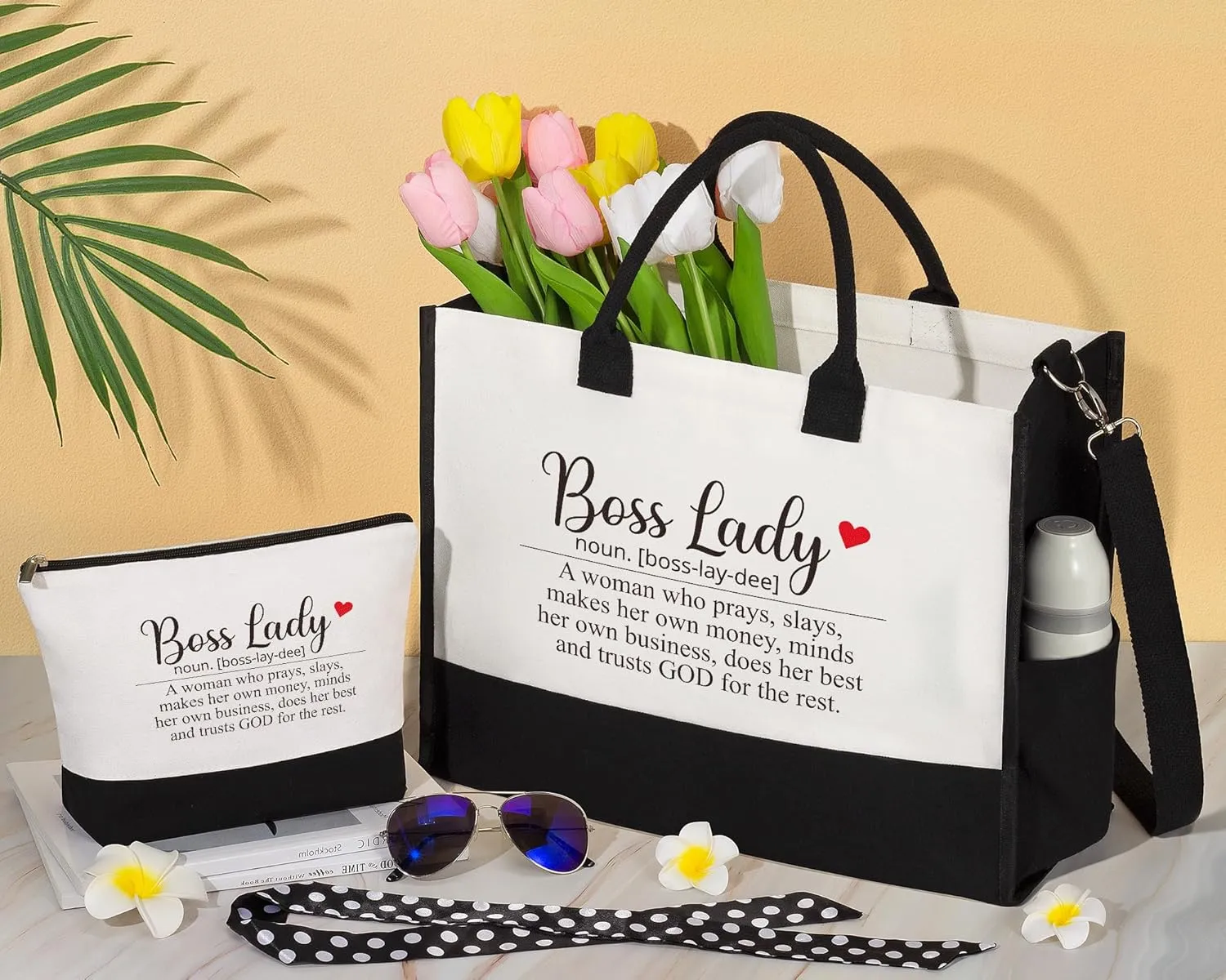 MAYICIVO Bosses Day Gifts for Her Women, Boss Lady Gifts - Canvas Tote Bag Makeup Bag