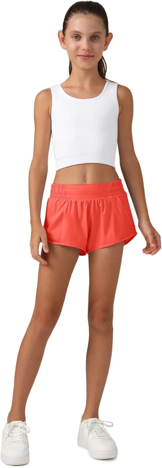 MCEDAR Girls Athletic Shorts with Liner, Quick-Dry Lightweight Active Workout Sports Running Shorts with Zip Pocket