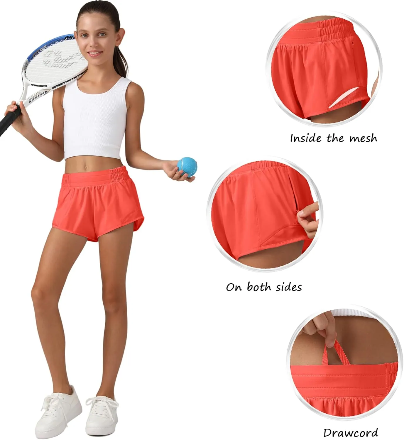MCEDAR Girls Athletic Shorts with Liner, Quick-Dry Lightweight Active Workout Sports Running Shorts with Zip Pocket