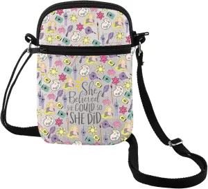 MEIKIUP Long Hair Princess Crossbody Bag Princess Fans Shoulder Bag Fairy Tale Princess Fans Gift Purse for Her