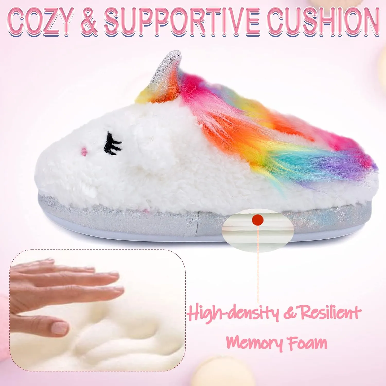 MEJORMEN Girls Unicorn House Slippers Cozy Plush Anti-Skid Indoor Outdoor House Shoes for Toddler Kid