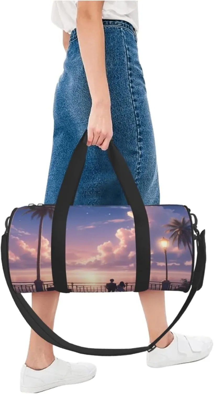 Melodic Moonlight Printed Travel Bag,Round Personal Item Storage bag,Foldie Duffel Bag for Traveling Vacation,Fitness,Sports