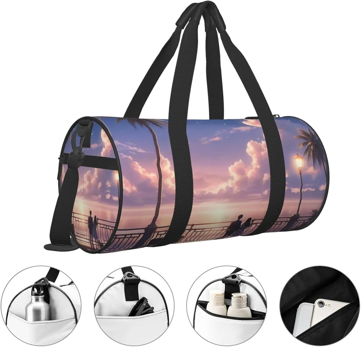 Melodic Moonlight Printed Travel Bag,Round Personal Item Storage bag,Foldie Duffel Bag for Traveling Vacation,Fitness,Sports
