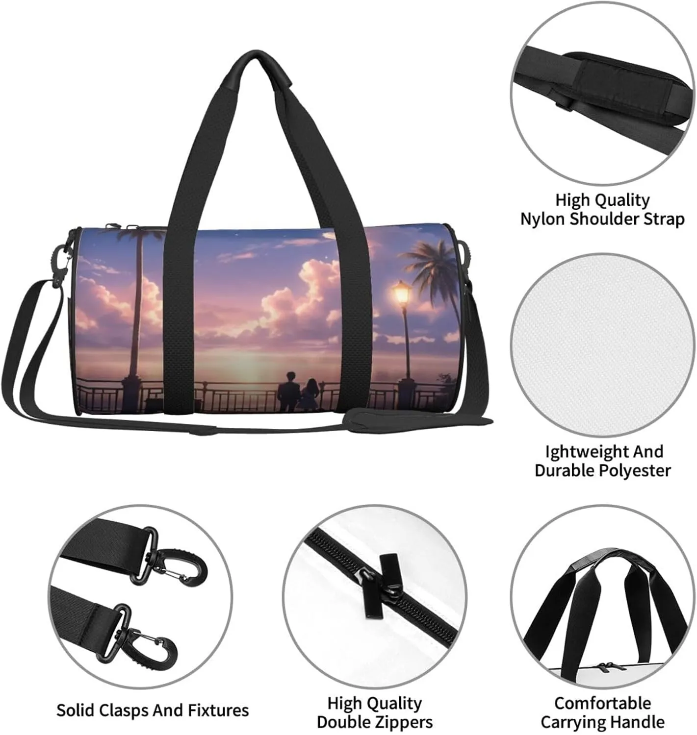 Melodic Moonlight Printed Travel Bag,Round Personal Item Storage bag,Foldie Duffel Bag for Traveling Vacation,Fitness,Sports