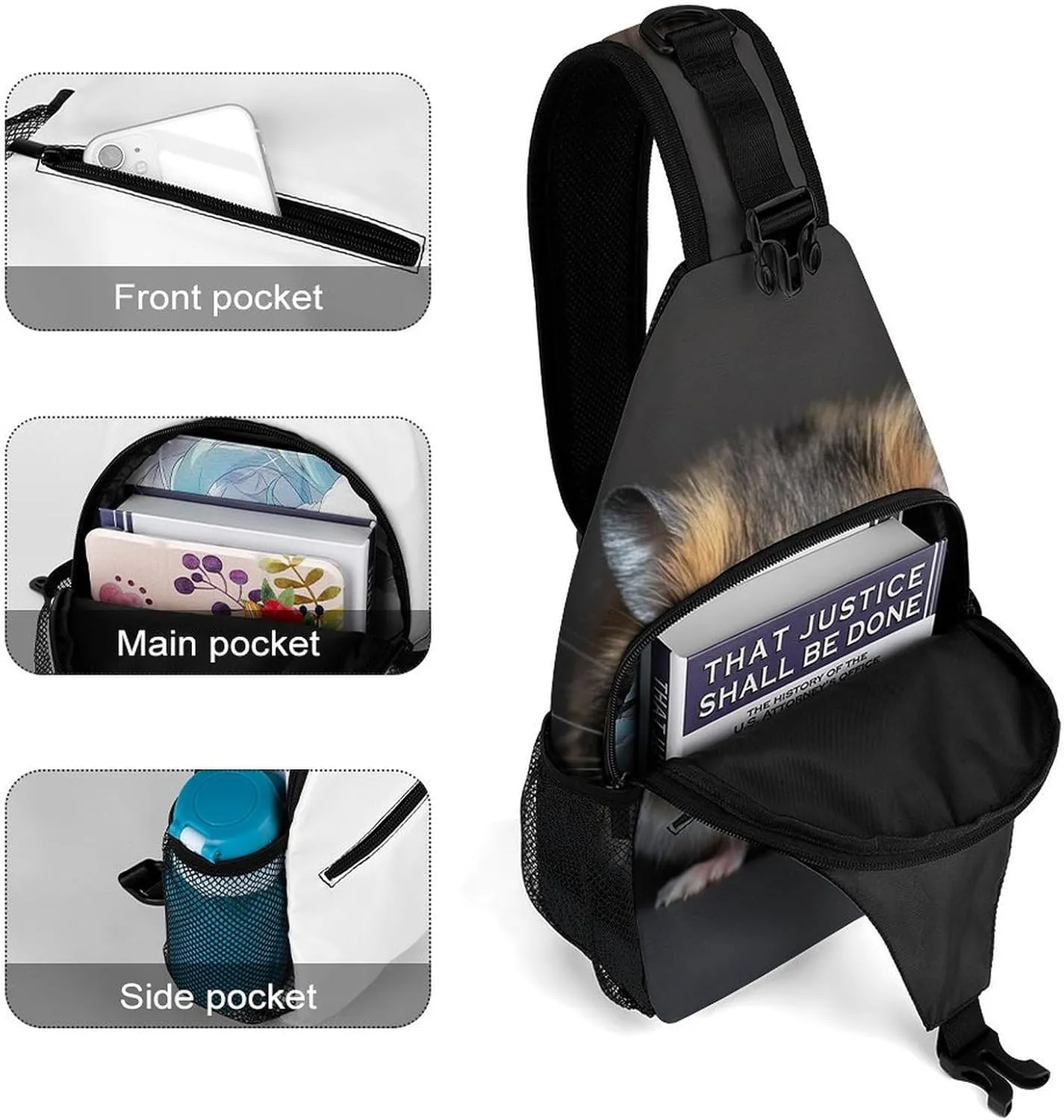 Men Women Crossbody Chest Bag, Gym Shoulder Bag with Adjustable Strap, Good Luck Hamster Large Sling Daypack for Hiking Sports Travel